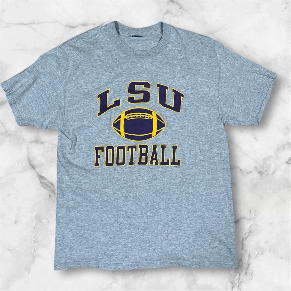 LSU Football Tigers Grey T-Shirt Mens Large Hanes Beefy Y2K Vintage Louisiana